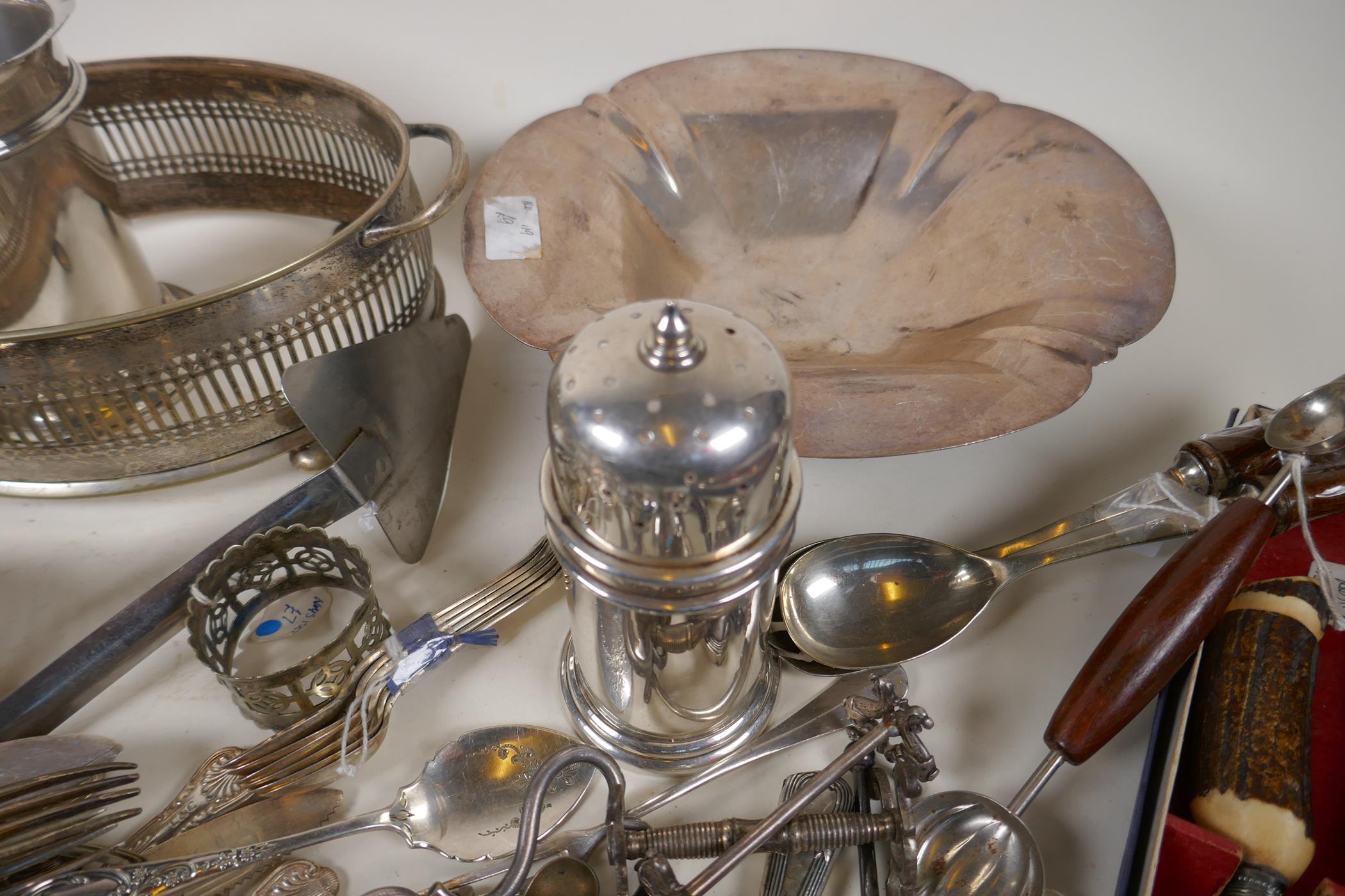 A quantity of silver and silver plated items including mirrors, flatware, coasters, Mappin & Webb - Image 5 of 7