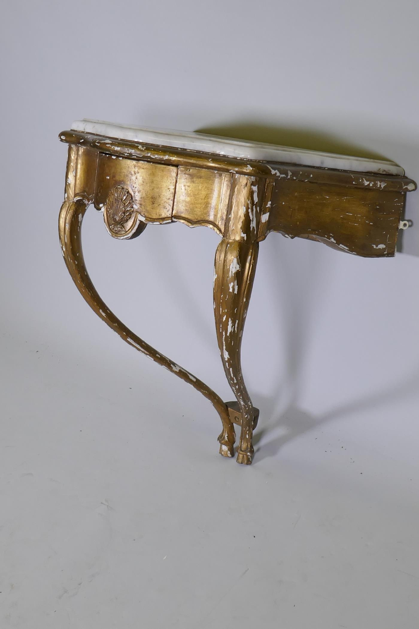 An Italian giltwood console table, with shaped marble top and single drawer, 21" x 17" x 24" high - Image 3 of 3