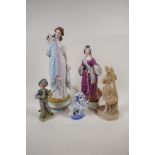 Three C19th porcelain figures, AF, largest 13½" high, and two other smaller figures
