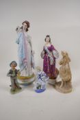 Three C19th porcelain figures, AF, largest 13½" high, and two other smaller figures