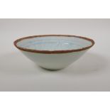 A Chinese song style celadon glazed porcelain dish, 7½" diameter