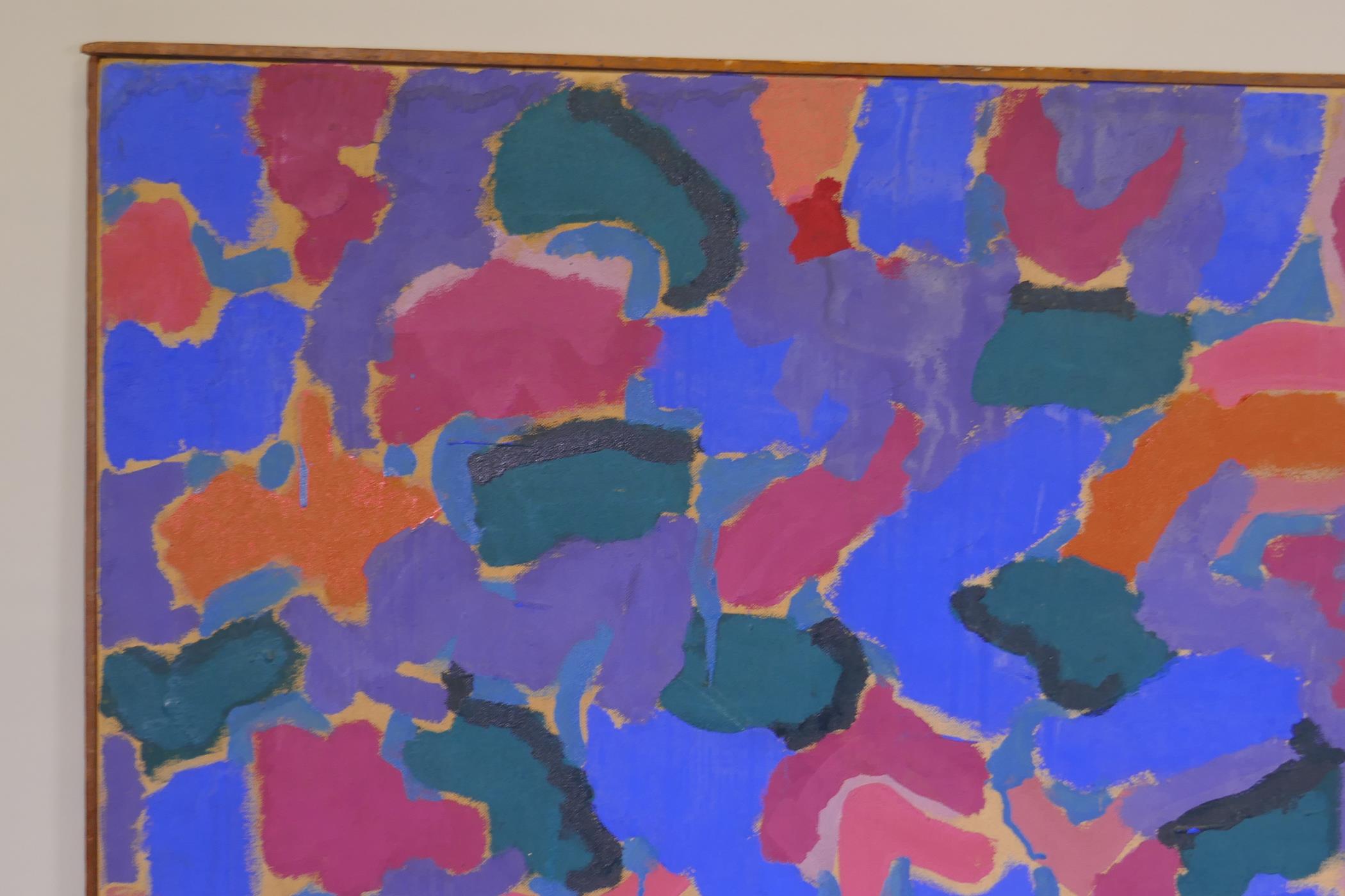Abstract painting, unsigned, 1960/70, stretcher inscribed Downes, oil on canvas, 61" x 61" - Image 2 of 6