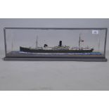 A scratch built model of a passenger ship, in a perspex case, 25" x 7" x 8"