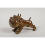 A filled bronze caricature bulldog, 5½" high