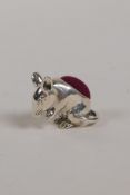 A 925 silver miniature pin cushion in the form of a mouse, ½"