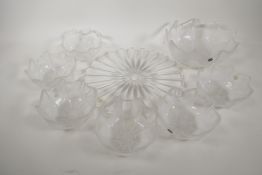 A Rosenthal frosted glass fruit service of flower form comprising 9" serving bowl and six 5½" bowls,