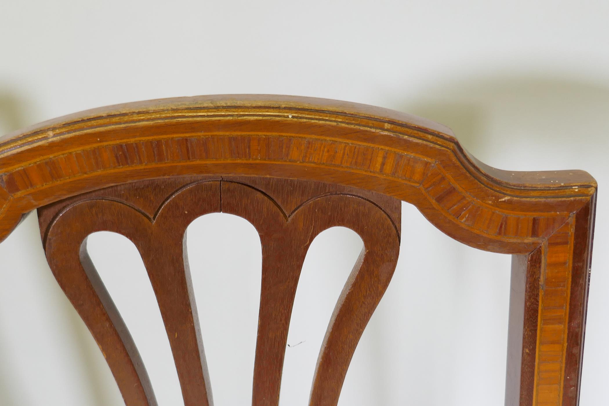 A pair of C19th continental neo-classical style mahogany and satinwood banded side chairs, with - Image 4 of 4