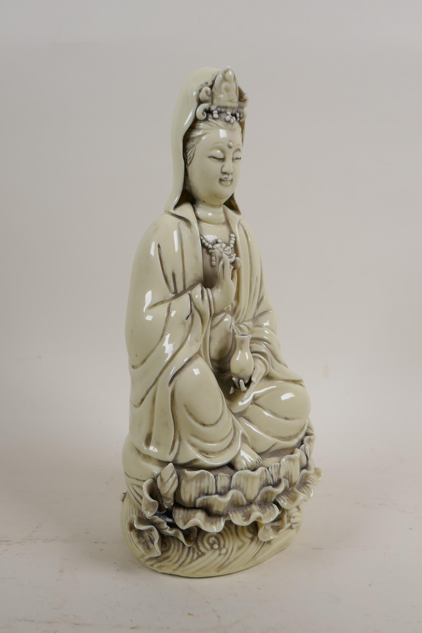 A blanc de chine figure of Quan Yin, impressed marks verso, 10" high - Image 2 of 5