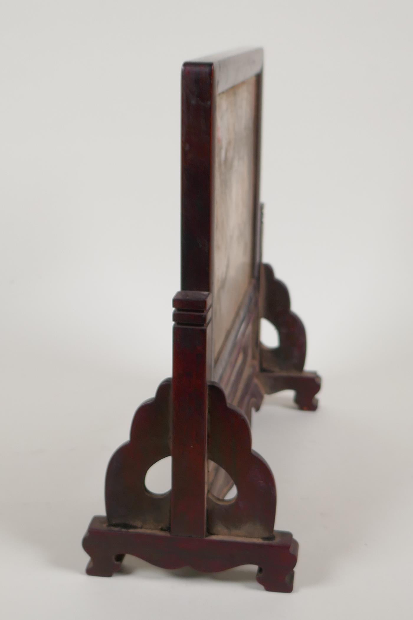 A Chinese stone and hardwood table screen, 9½" high x 9½" wide - Image 3 of 4