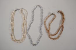 Three strings of pearls, longest 19½", 1AF