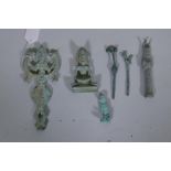 A collection of Middle Eastern metal votive figures, largest 6½" high