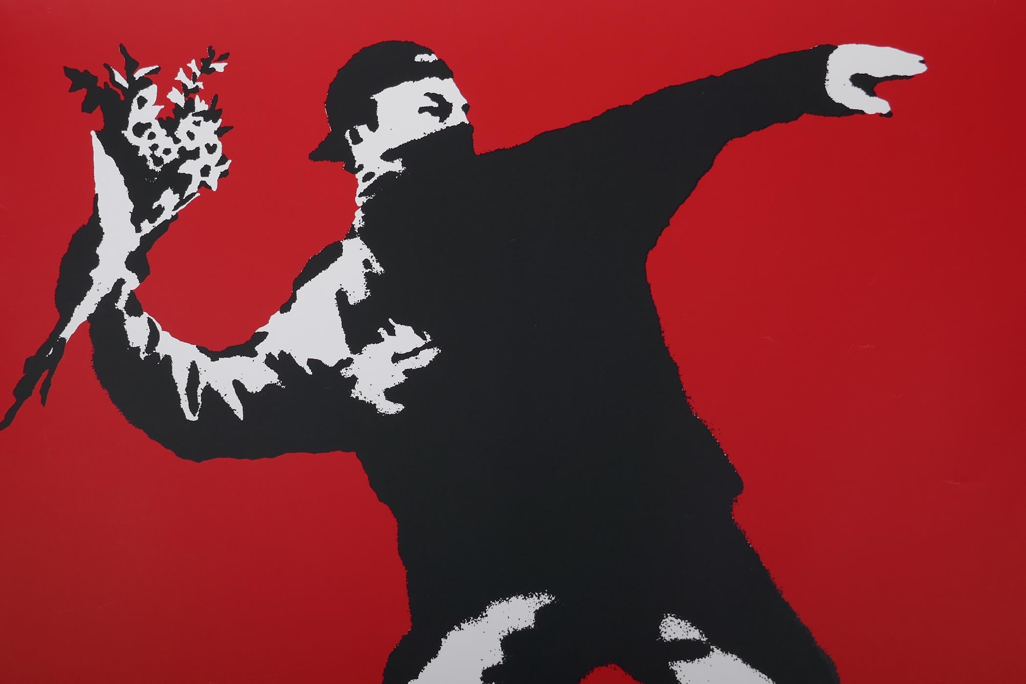 Banksy, Love is in the Air (Flower Thrower), limited edition copy screen print by the West Country