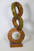 A contemporary bronze abstract sculpture with gilt paint and patination, 50" high