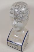 A porcelain phrenology head, 16" high