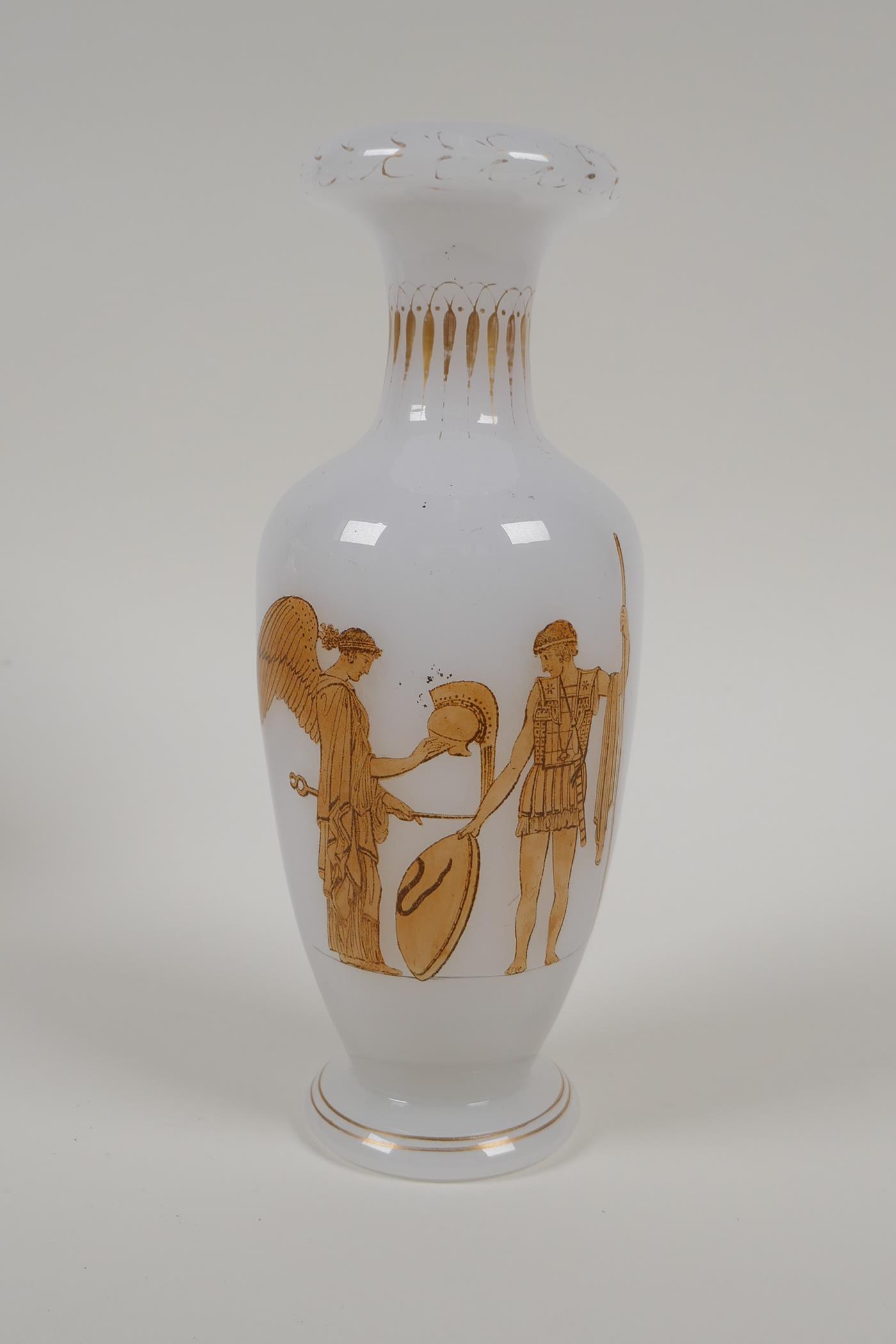 A pair of C19th Richardson Opaline glass vases with classical Grecian decoration and gilt - Image 11 of 18