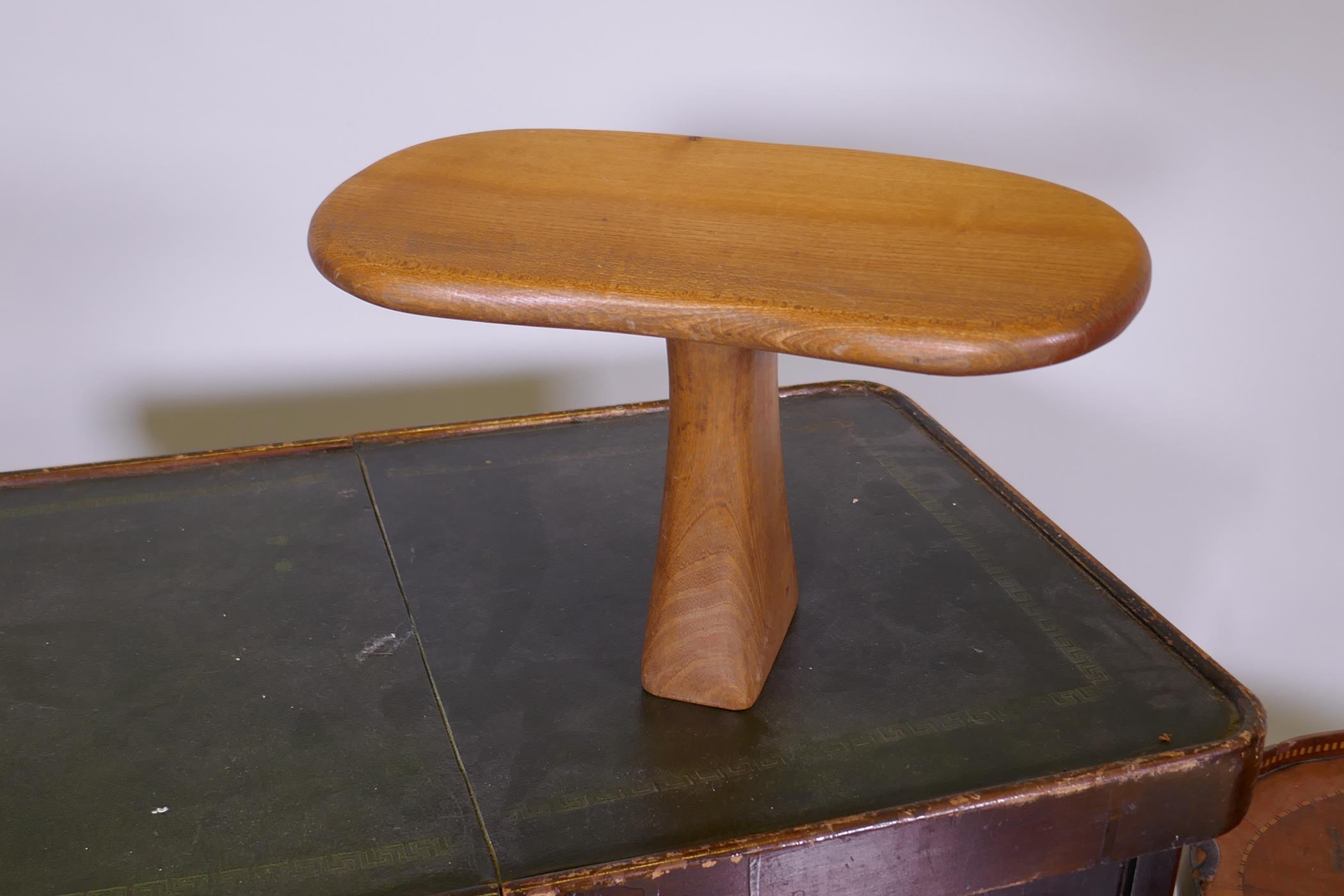 A C19th inlaid oval tray, mounted on a base, a mahogany tray, workbox with sliding top, a painted - Image 6 of 10