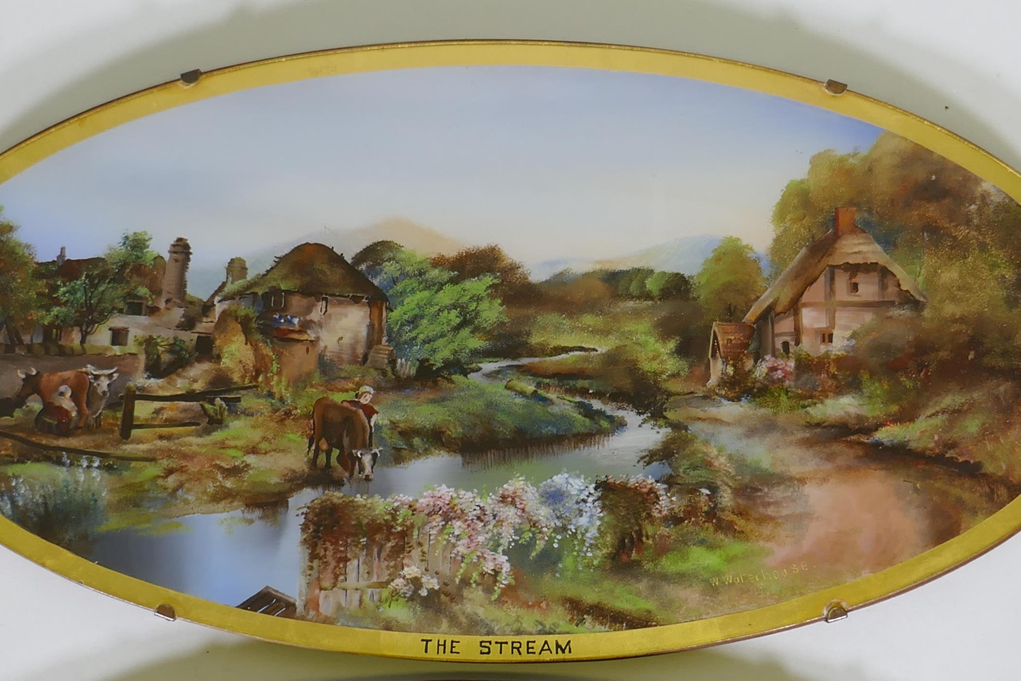 Four reverse paintings on glass depicting rural landscapes, including two by W. Waterhouse, 'The - Image 2 of 6