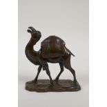 A Chinese bronze censer and cover in the form of a camel, impressed mark to base, 5½" high