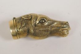 A brass horse head vesta case, 2½" long