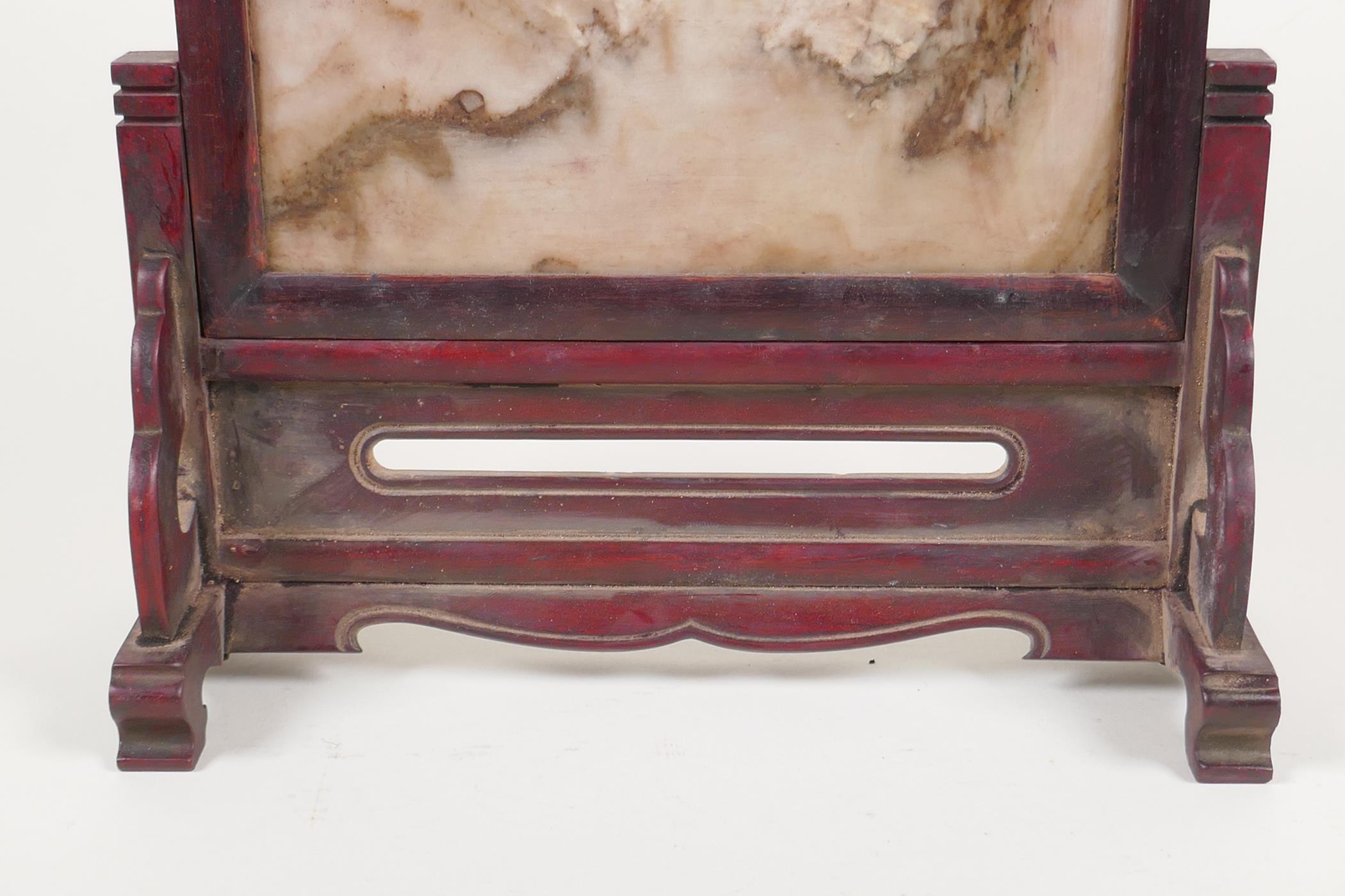A Chinese stone and hardwood table screen, 9½" high x 9½" wide - Image 2 of 4