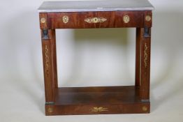 A C19th French Empire style mahogany console table, with single frieze drawer, ormolu mounts and
