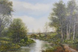 Peter Snell, river landscape, oil on canvas, signed, 30" x 20"