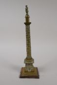 A C19th Grand Tour brass model of the Napoleon Column in the Place Vendome, Paris, 10" high