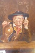 Study of a drinking man, C19th, unsigned oil on millboard, 10" x 8"