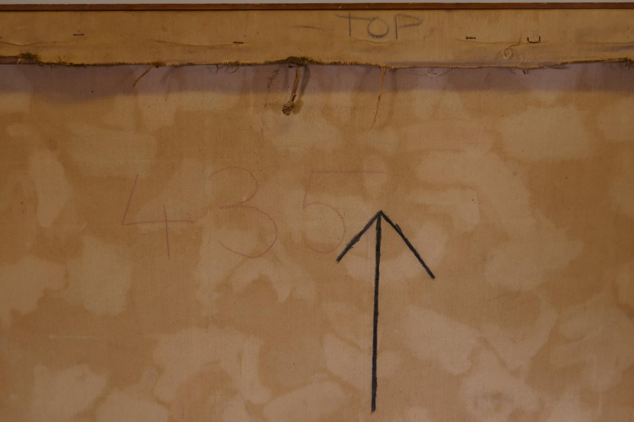 Abstract painting, unsigned, 1960/70, stretcher inscribed Downes, oil on canvas, 61" x 61" - Image 5 of 6