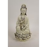 A blanc de chine figure of Quan Yin, impressed marks verso, 10" high