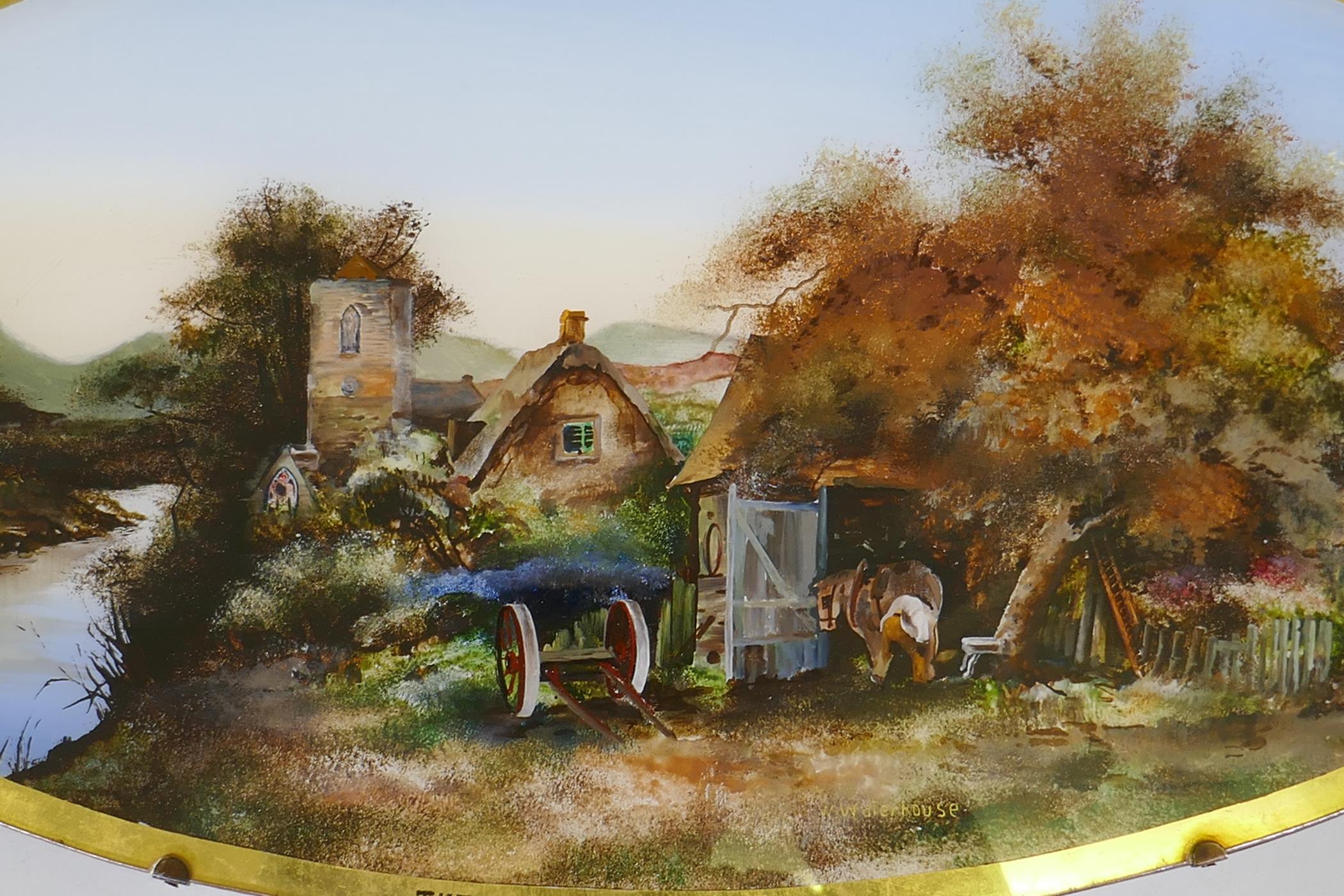 Four reverse paintings on glass depicting rural landscapes, including two by W. Waterhouse, 'The - Image 3 of 6