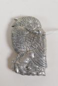 A silver plated vesta case in the form of a bird of prey, 2½" x 1½"