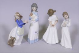 Four Nao figures of young girls, largest 9" high