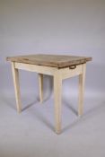 A pine kitchen table with single end drawer, 36" x 23" x 30"