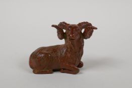 A Japanese bronze okimono in the form of a ram, 2" long