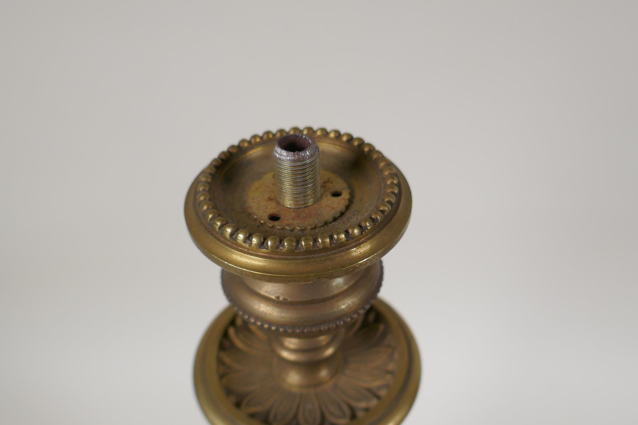 A pair of bronze Empire style candlesticks in the form of fluted columns, part converted for - Image 3 of 5