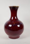 A Chinese flambe glazed porcelain vase, 13" high