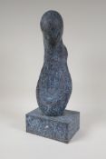 A modernist patinated bronze figural bust, 16½" high