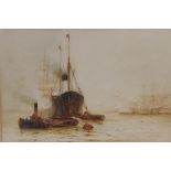 F.W. Scarbrough, Thames shipping scene, inscribed 'Off Blackwall, London', signed watercolour, 9½" x