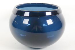 A dark blue studio glass bowl designed by Timo Sarpaneva for littala Glass Company, the Pantareuna