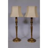 A pair of vintage Italian parcel gilt carved wood table lamps, 21" high