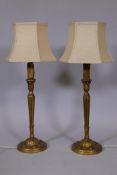 A pair of vintage Italian parcel gilt carved wood table lamps, 21" high