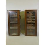 A pair of Victorian beech shop display cabinets, adapted, 20" x 13", 42" high