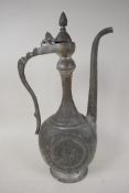 An Islamic metal coffee pot with engraved Bidri decoration, AF, 15" high