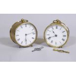 A vintage brass cased desk clock and another with alarm, 4" high