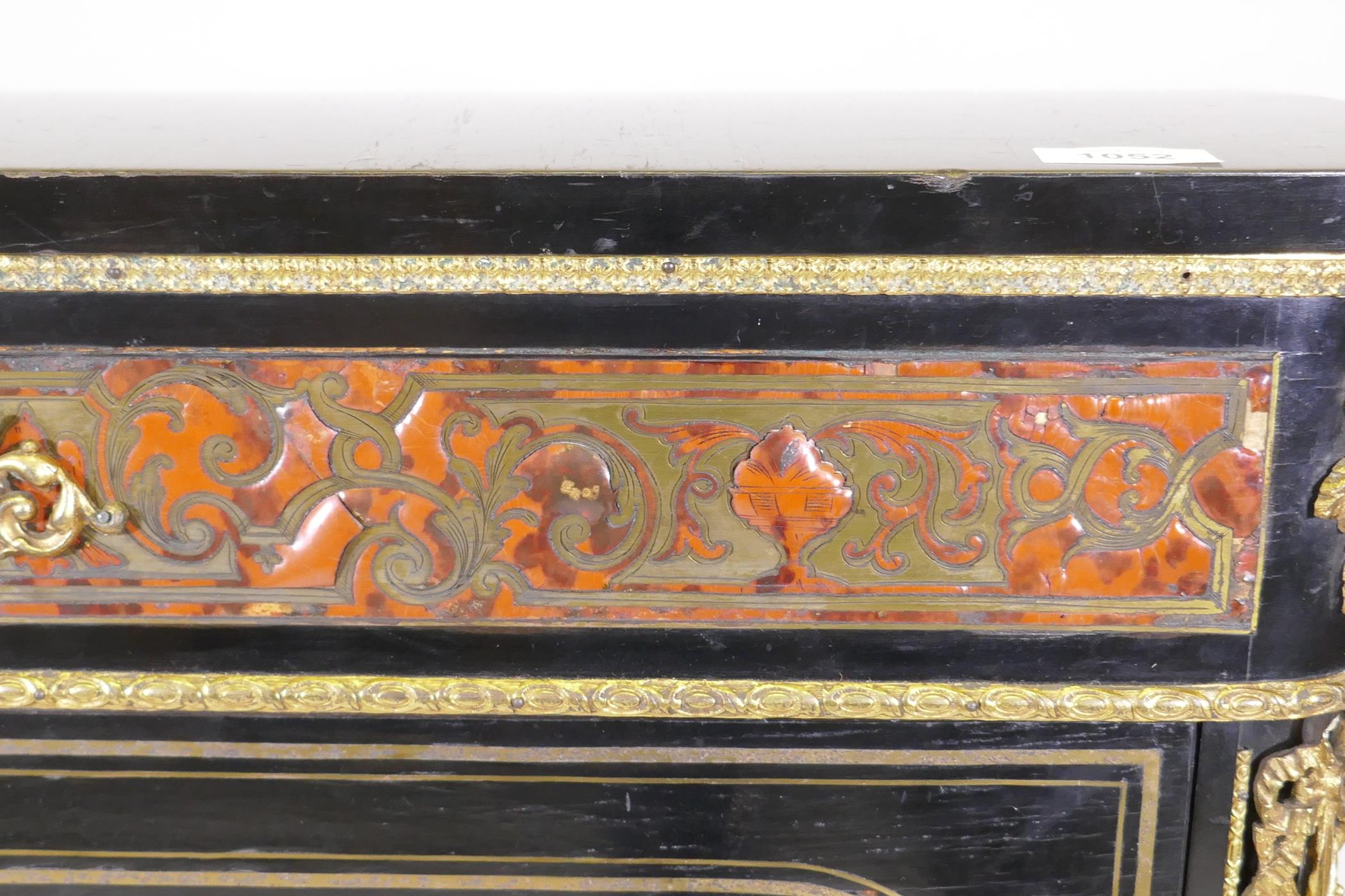 A C19th boulework pier cabinet, with ebonised top and brass mounts and single door, 30" x 15" x 43" - Image 2 of 8