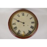 A mahogany cased fusee wall clock painted with Roman numerals, 14" diameter