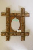 A C19th tramp art frame, 13" x 12"