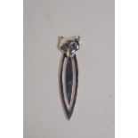 A silver bookmark with fox head finial, 2" long