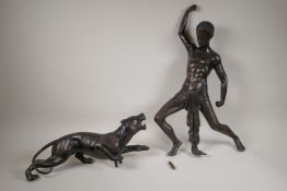 An Art Deco style bronze Adonis figure and panther, 23" high, one foot mount AF